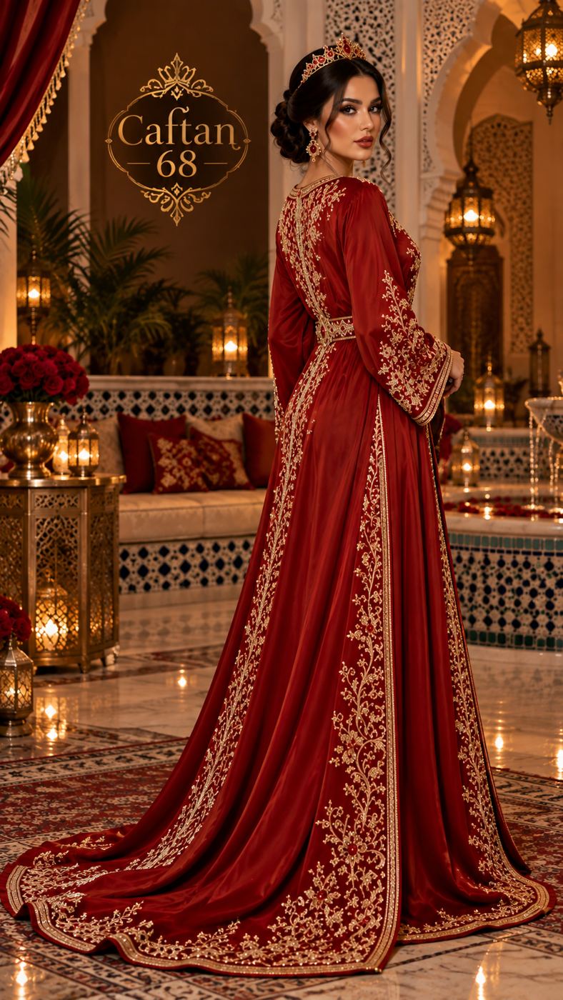 Caftan Royal Crimson – Broderie Dorée Main — 3