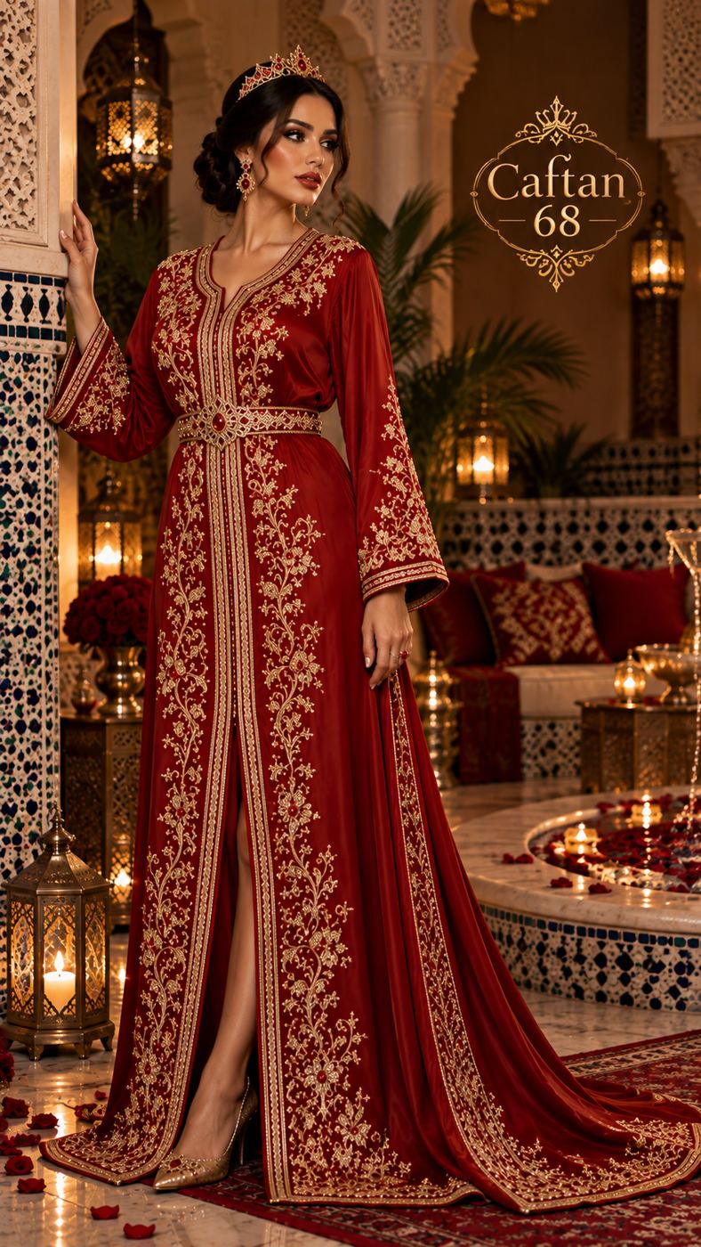 Caftan Royal Crimson – Broderie Dorée Main — 2