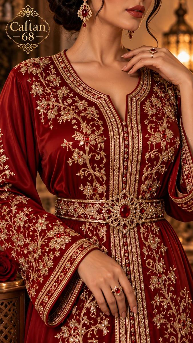 Caftan Royal Crimson – Broderie Dorée Main — 4