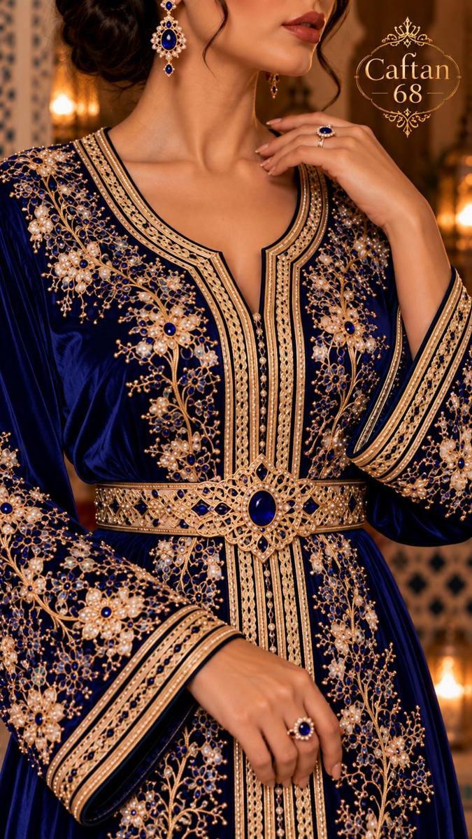 Caftan Saphir Royal – Broderies Dorées et Perles — 4