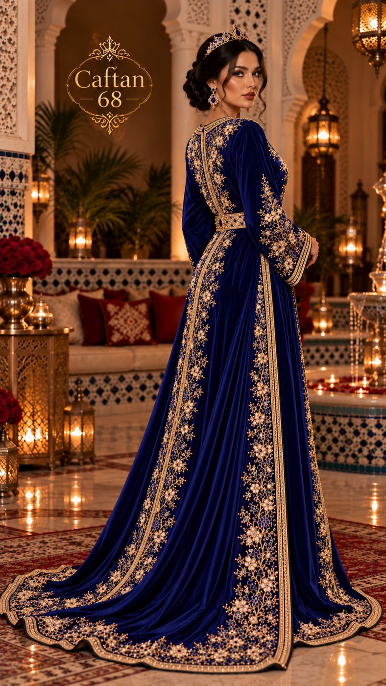 Caftan Saphir Royal – Broderies Dorées et Perles — 2
